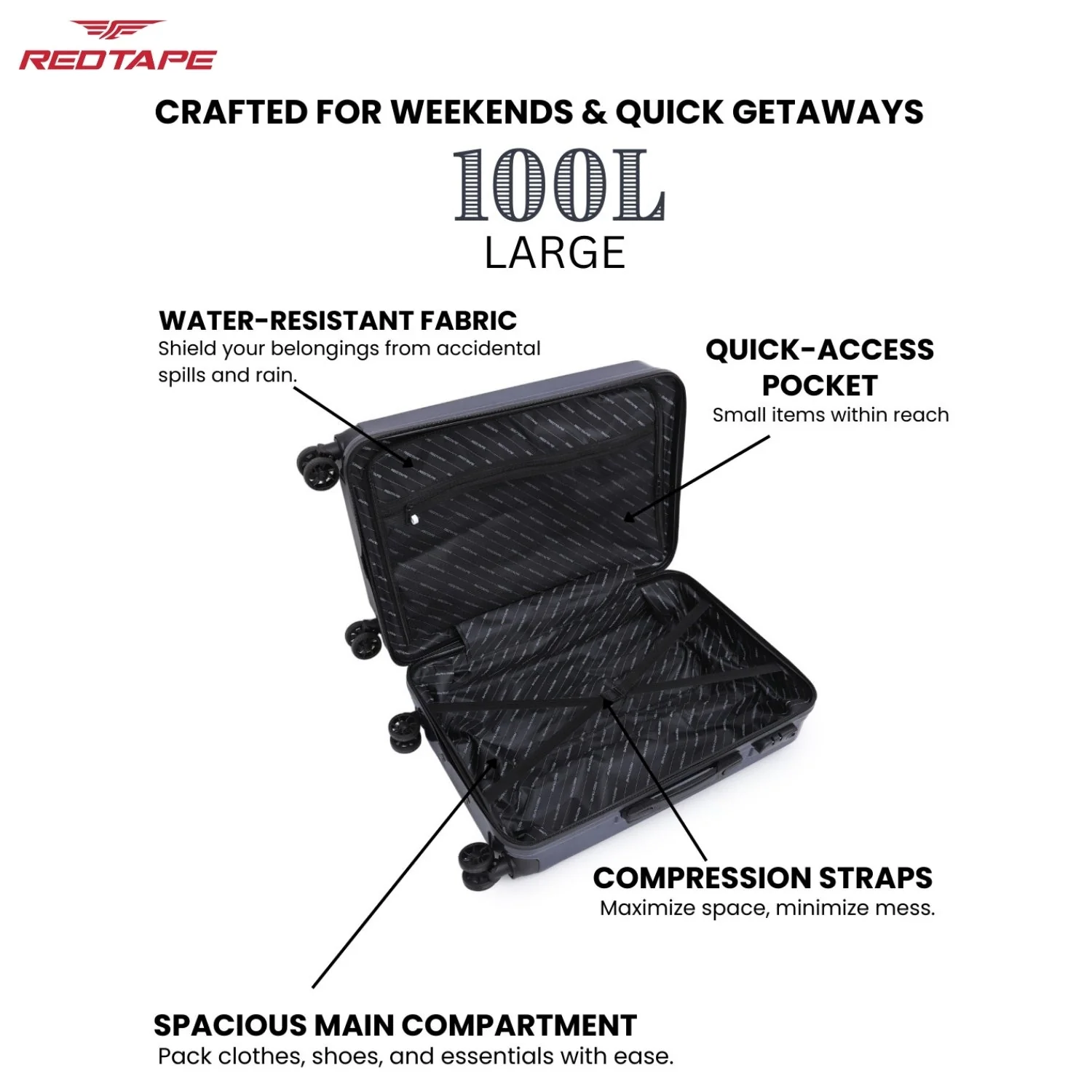 100L Hard Luggage Trolley Bag for Travel - Image 4