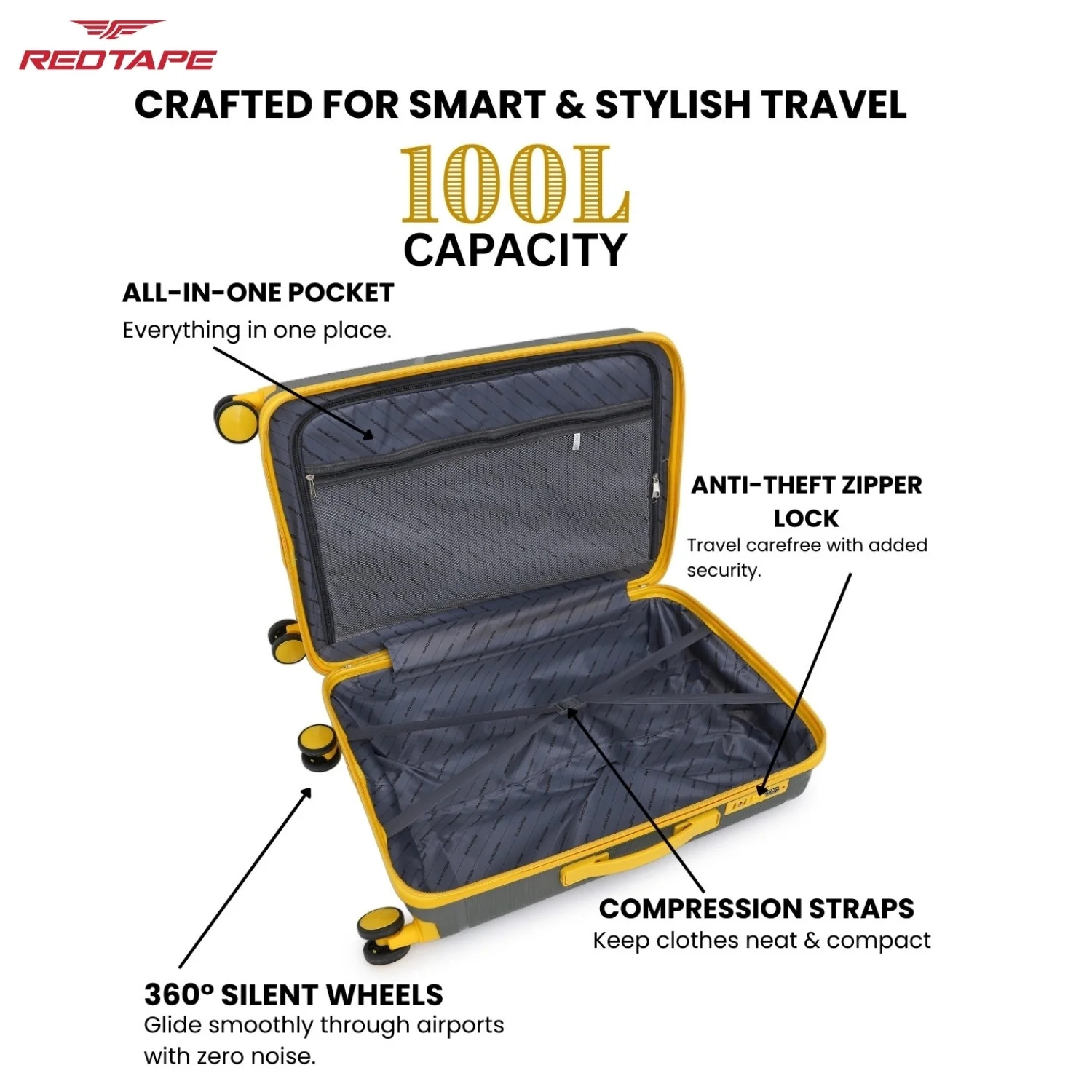 100L Polypropylene Hard Luggage Trolley Bag - Image 3