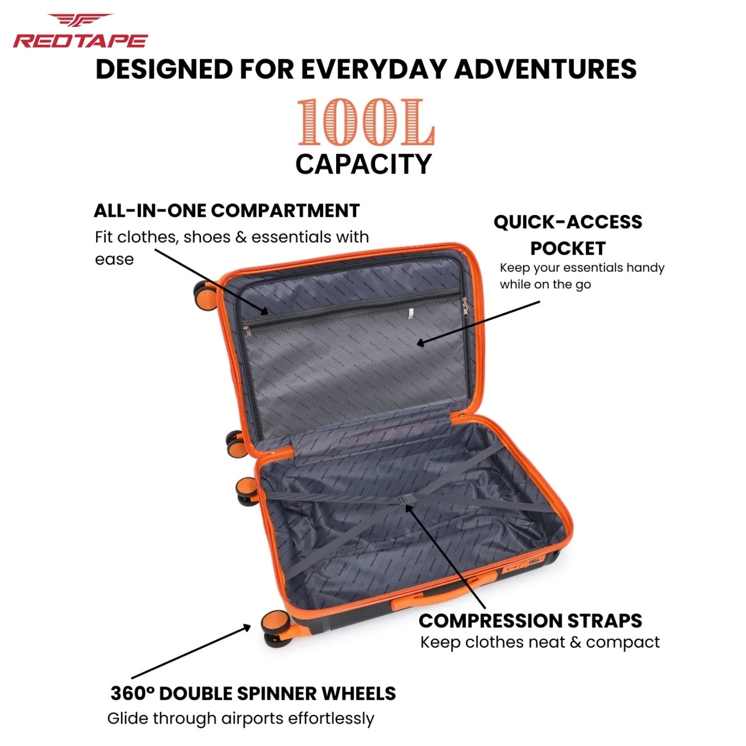 100L Polypropylene Hard Luggage Trolley Bag - Image 3