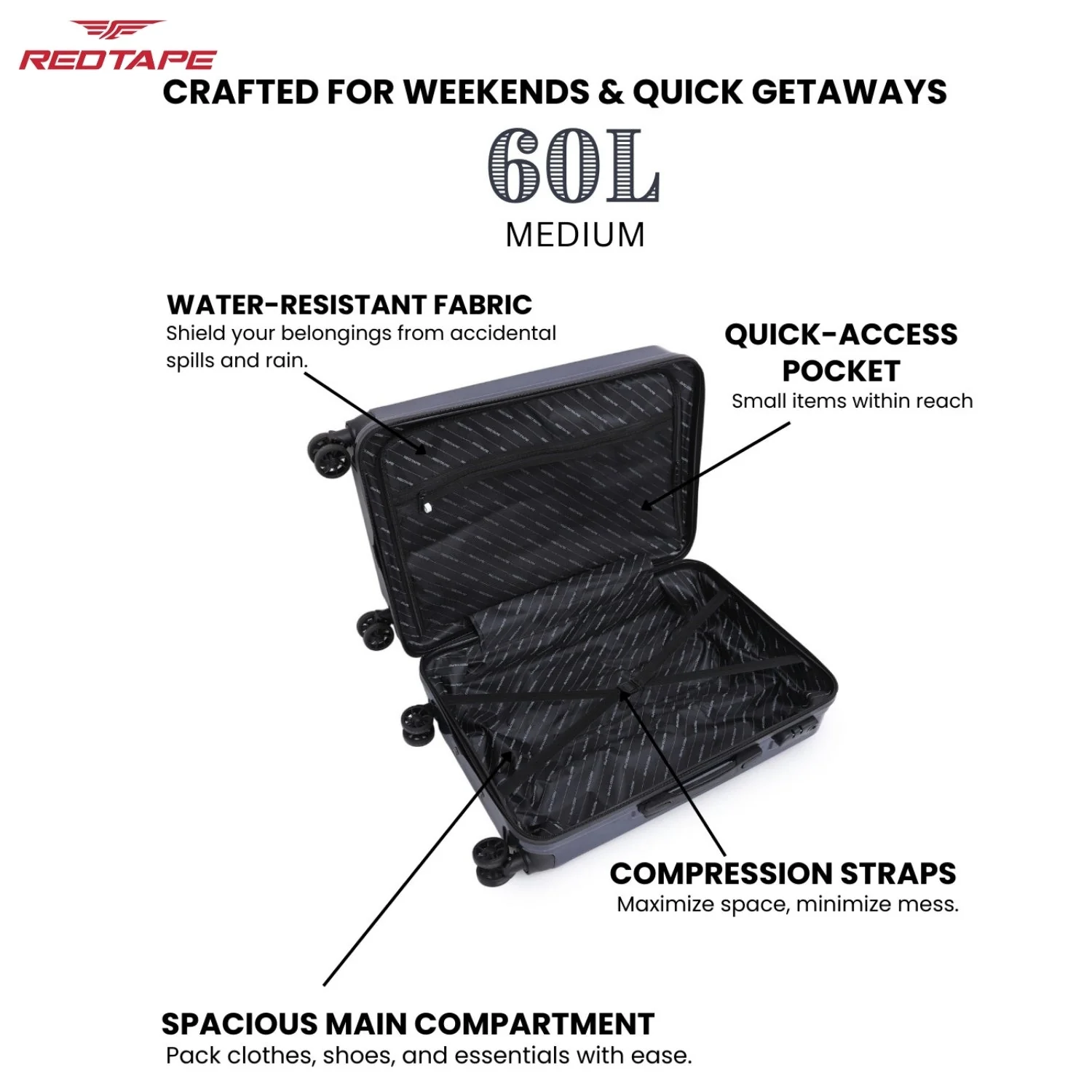 60L Hard Luggage Trolley Bag for Travel - Image 4