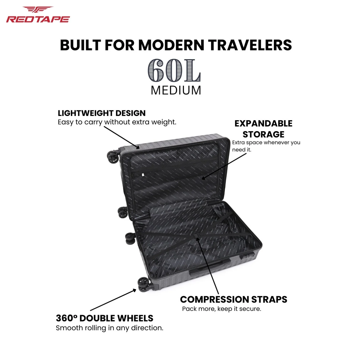 60L Hard Luggage Trolley Bag for Travel - Image 4