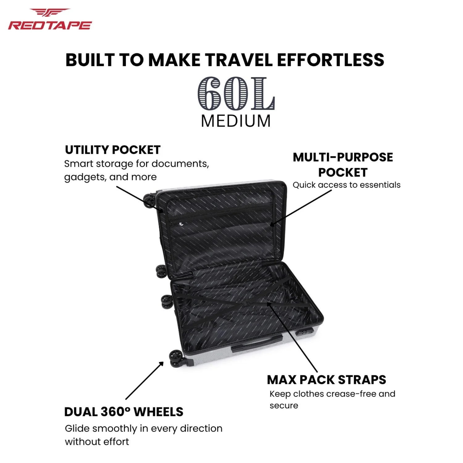 60L Hard Luggage Trolley Bag for Travel - Image 3