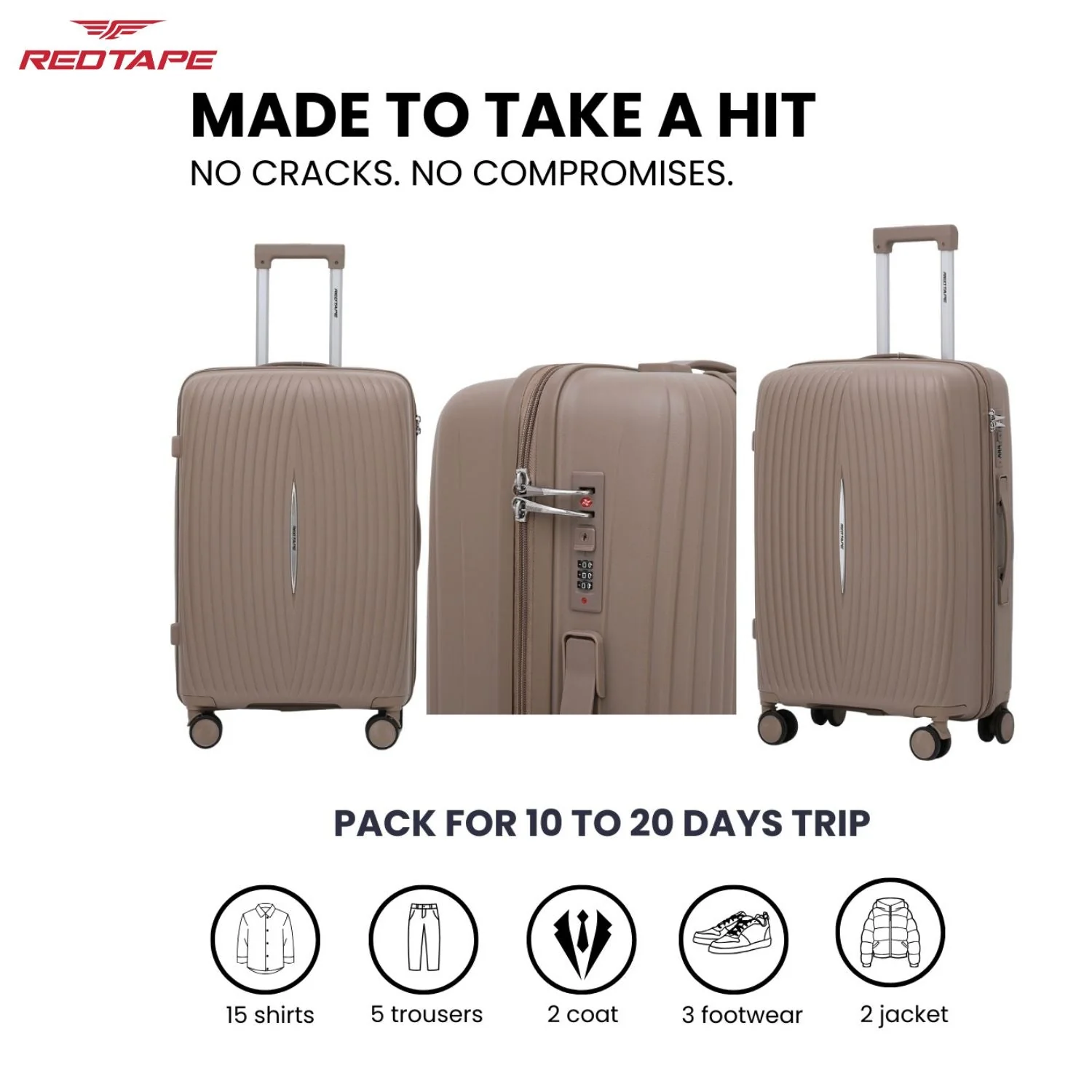 60L Polypropylene Hard Luggage Trolley Bag - Image 6