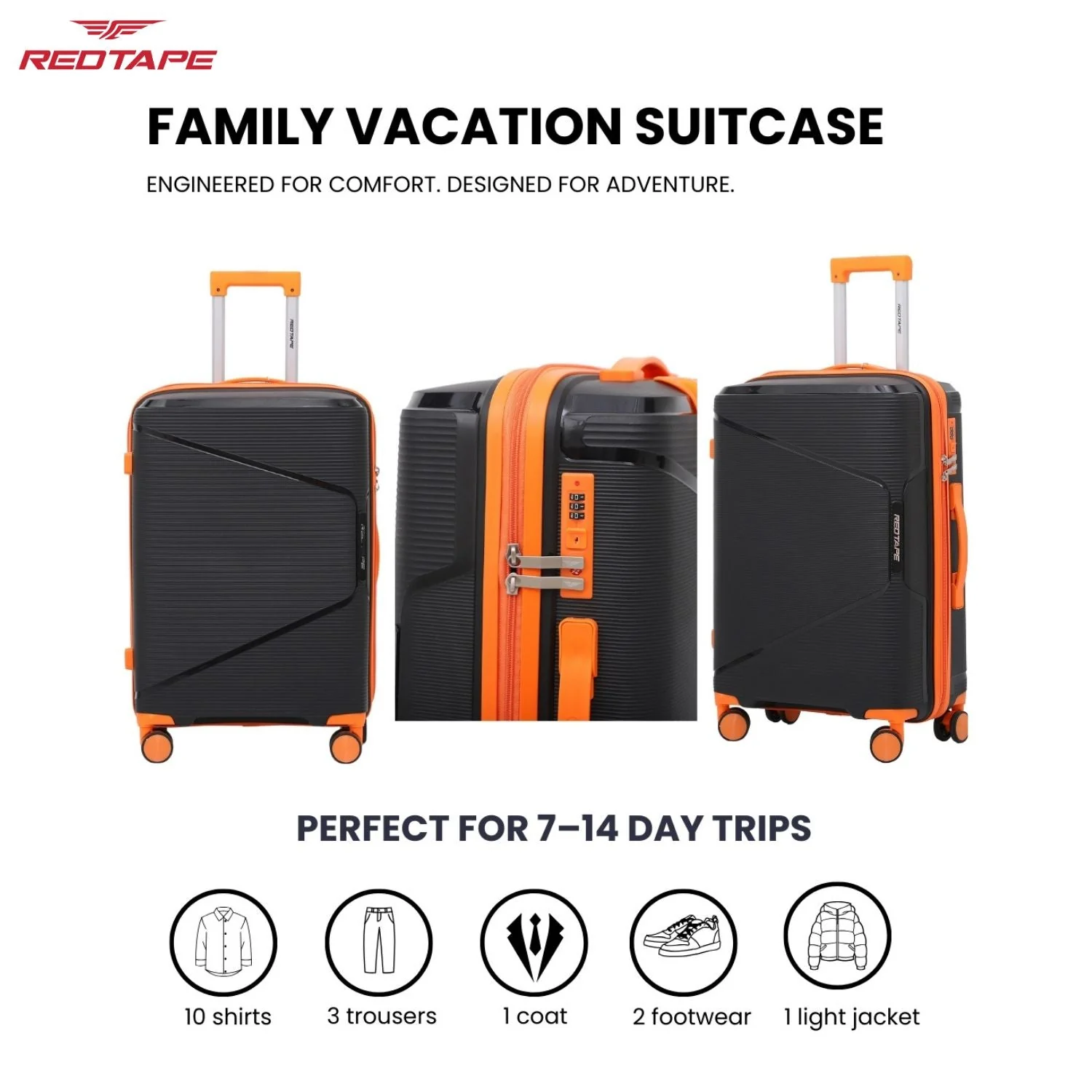 60L Polypropylene Hard Luggage Trolley Bag - Image 6