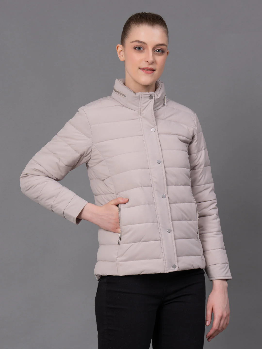 Beige Polyester Solid Women's Padded Jacket - Image 2
