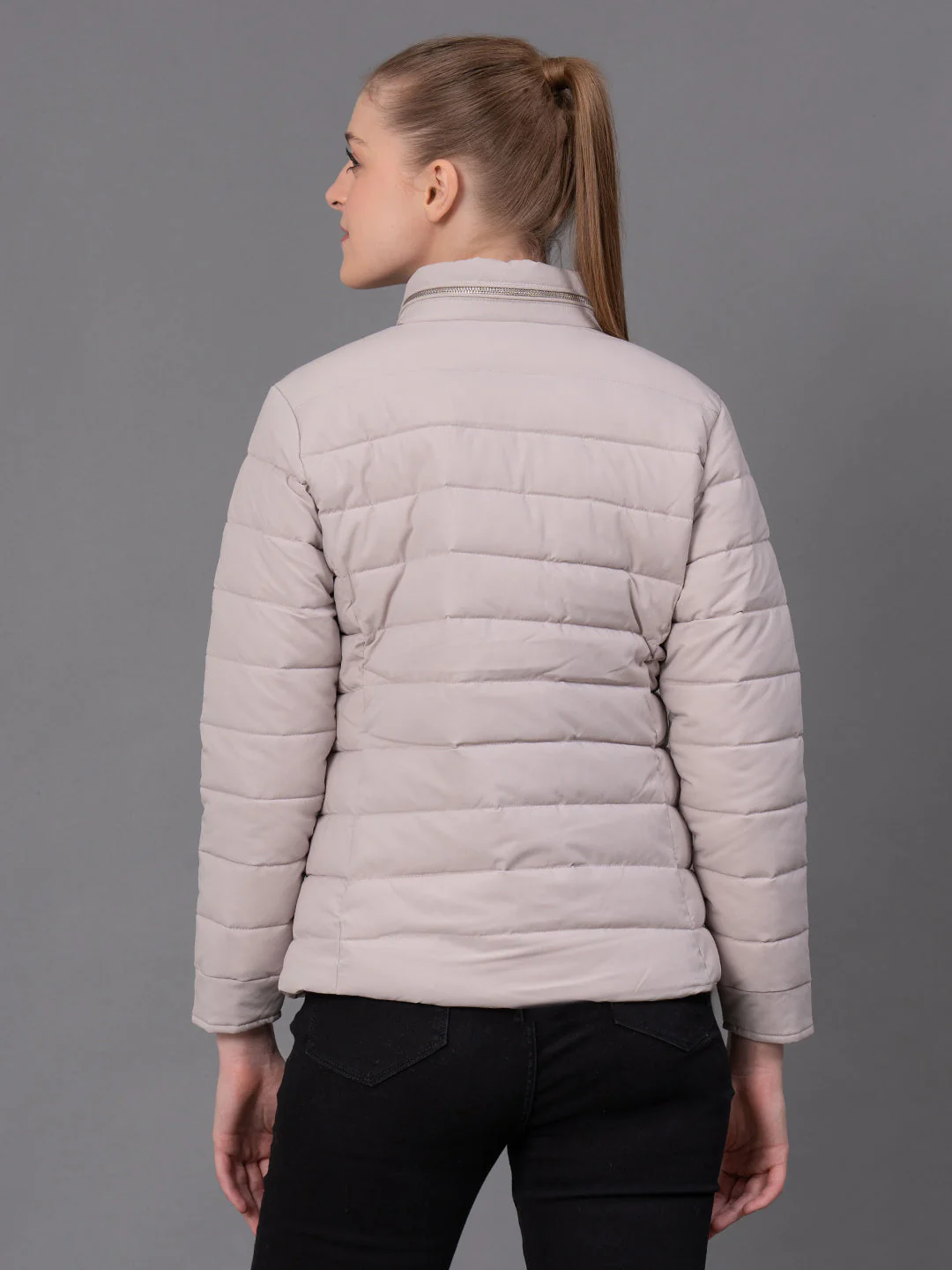 Beige Polyester Solid Women's Padded Jacket - Image 3