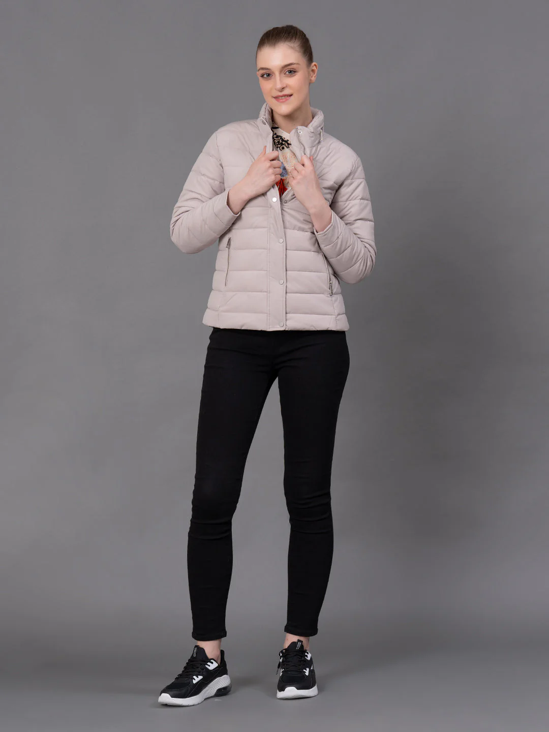 Beige Polyester Solid Women's Padded Jacket - Image 5