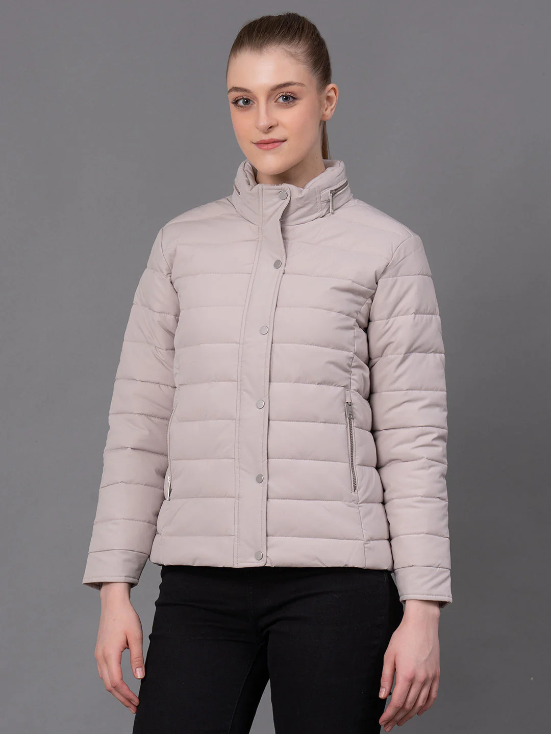 Beige Polyester Solid Women's Padded Jacket - Image 6