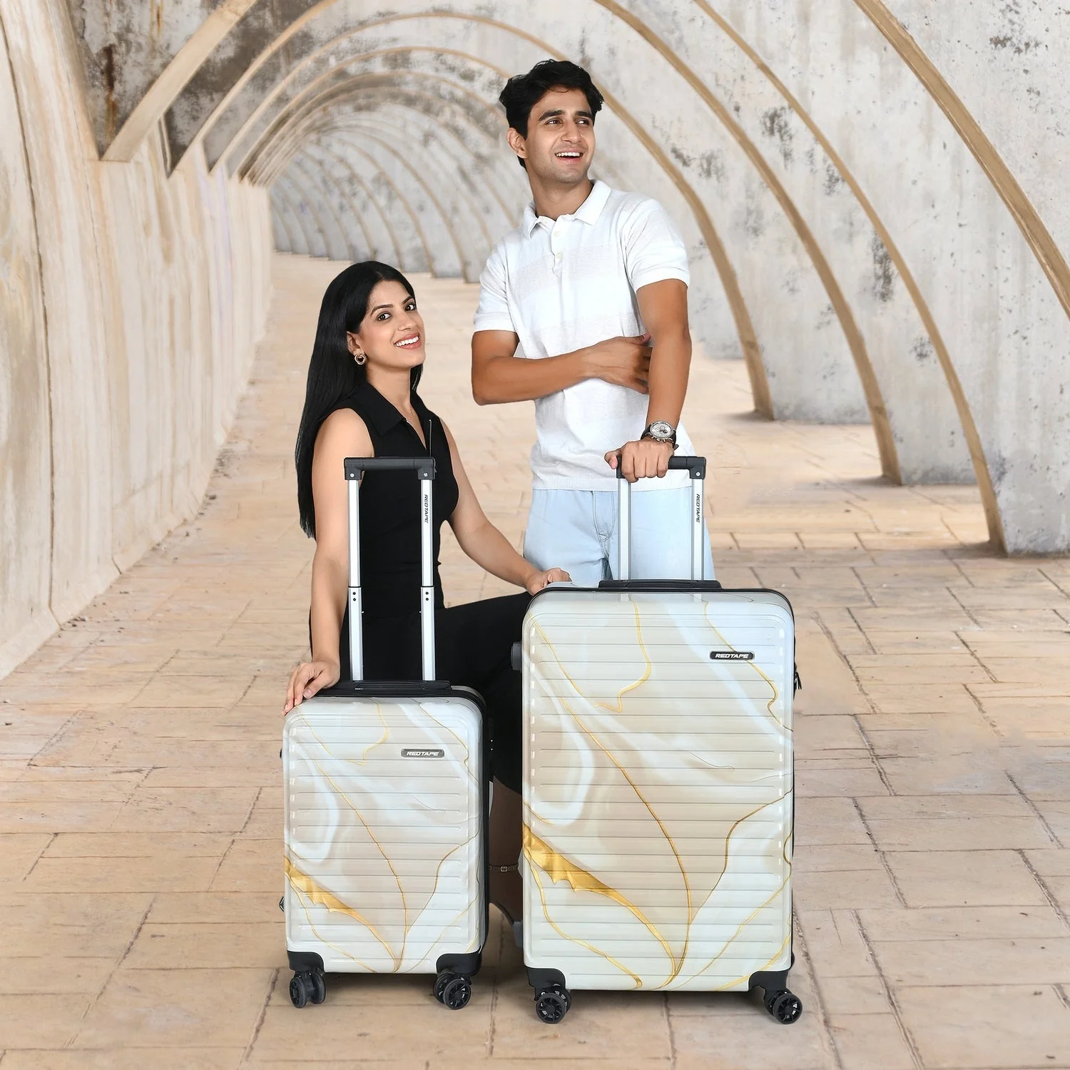Beige Print 8 Wheels Trolley Bag Set of 2 (Large + Cabin) - Image 10