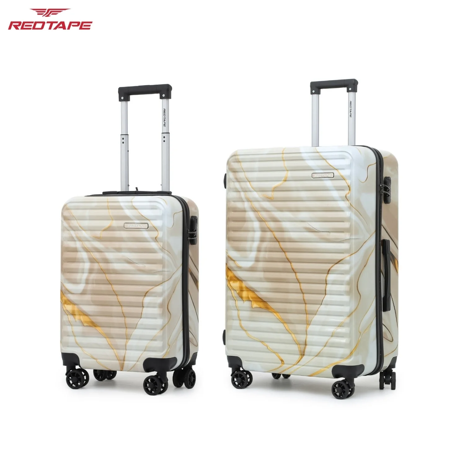 Beige Print 8 Wheels Trolley Bag Set of 2 (Large + Cabin) - Image 2
