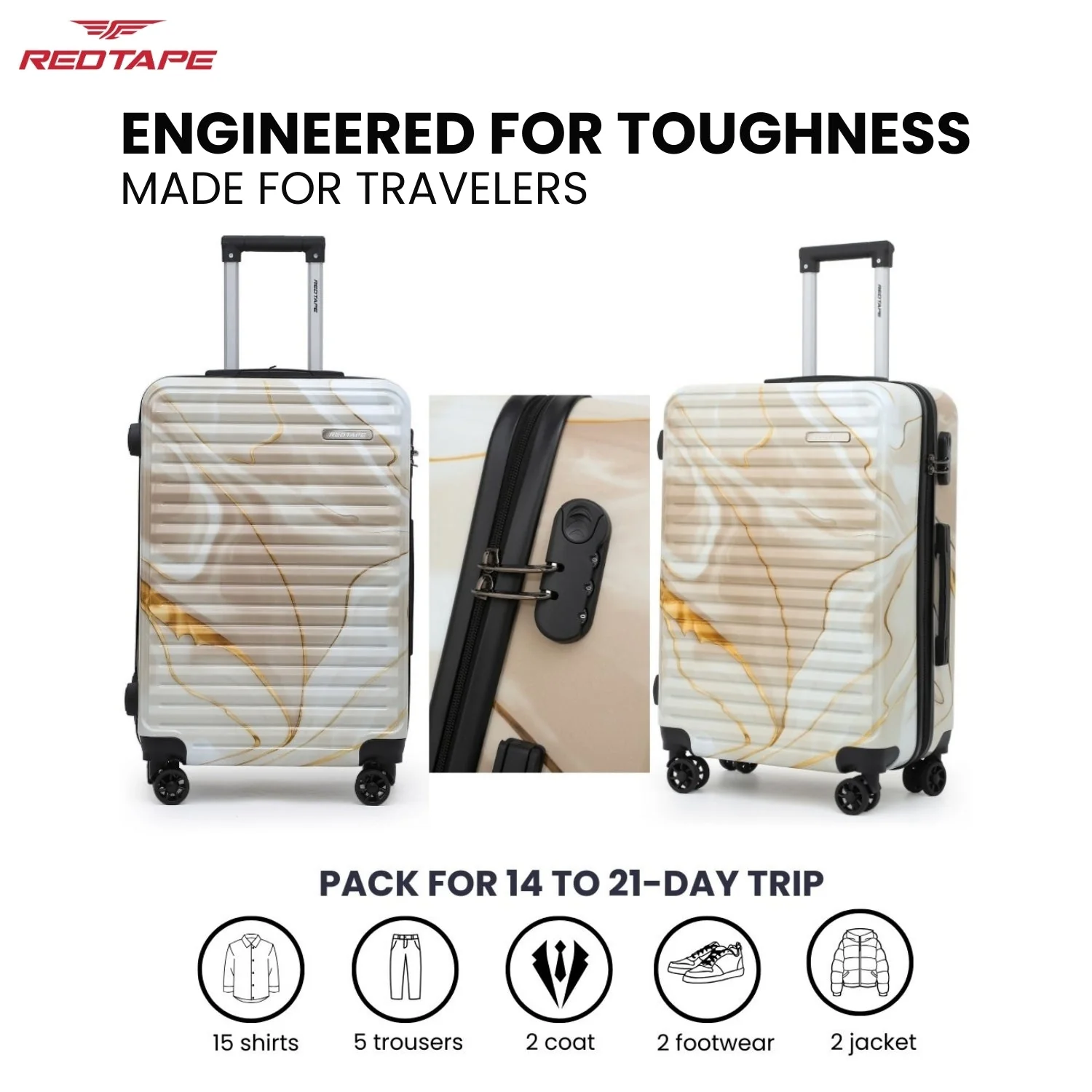 Beige Print 8 Wheels Trolley Bag Set of 2 (Large + Cabin) - Image 7
