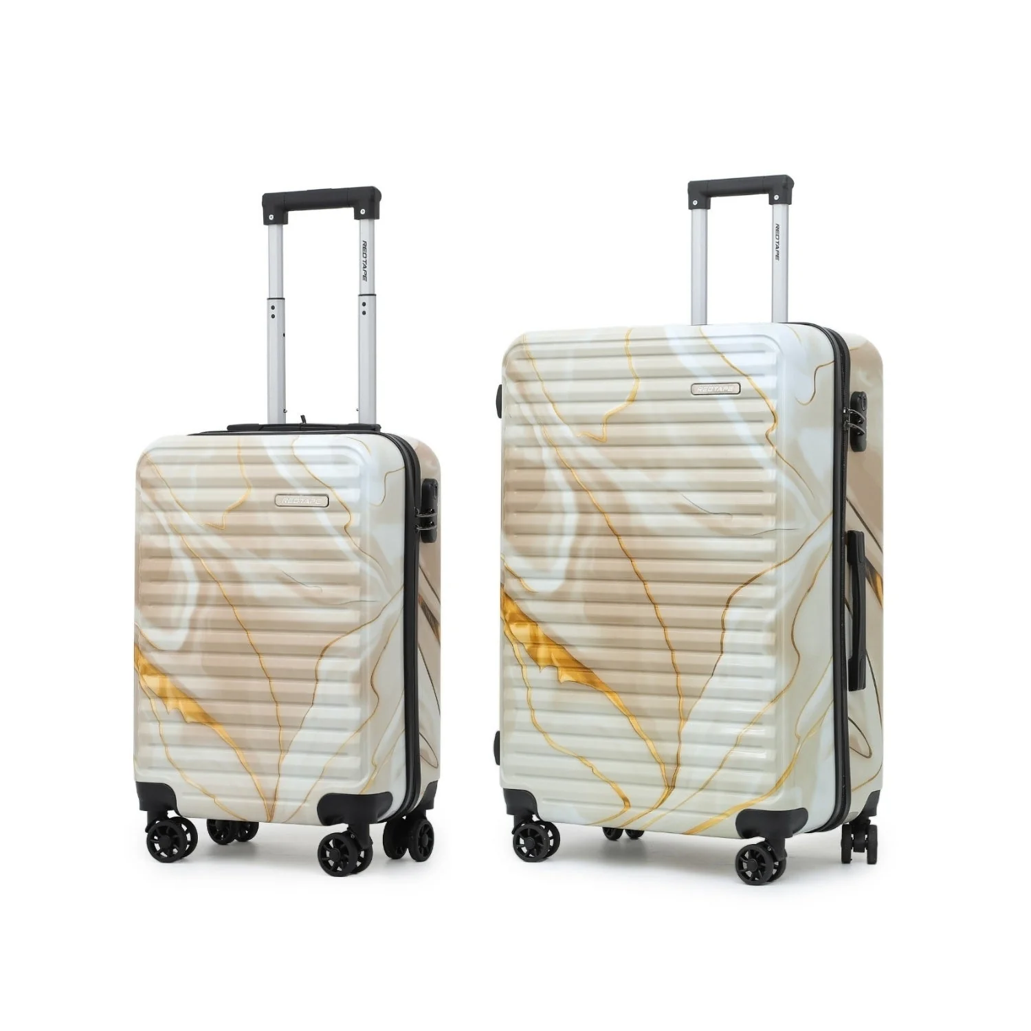 Beige Print 8 Wheels Trolley Bag Set of 2 (Large + Cabin) - Image 9