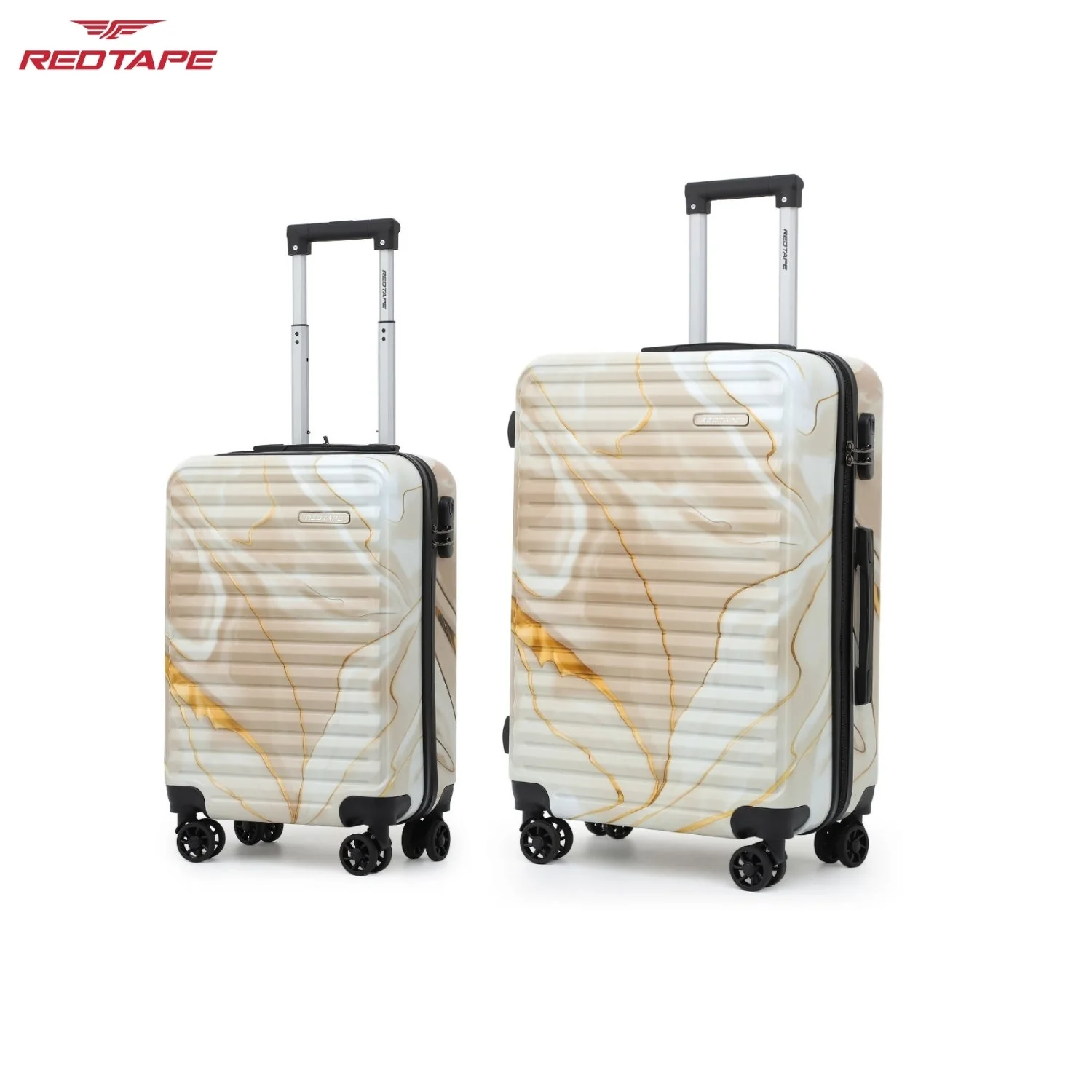 Beige Print 8 Wheels Trolley Bag Set of 2 (Medium + Cabin) - Image 2