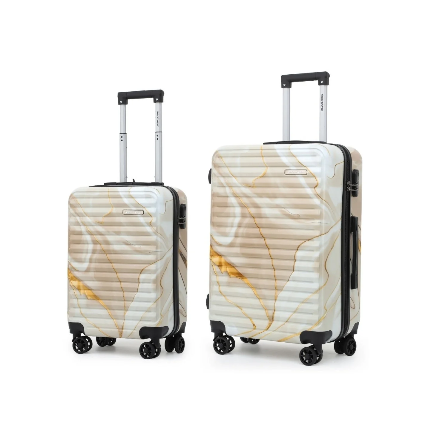 Beige Print 8 Wheels Trolley Bag Set of 2 (Medium + Cabin) - Image 9