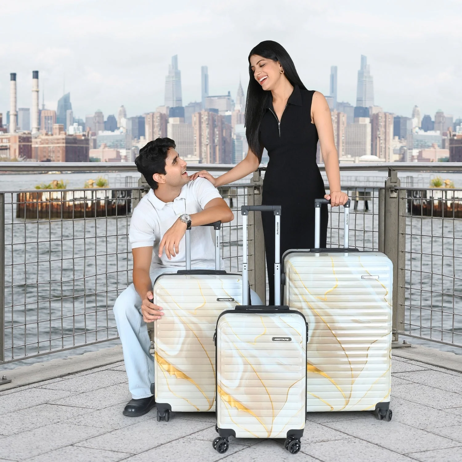 Beige Print 8 Wheels Trolley Bag Set of 3 (Large + Medium + Cabin) - Image 10