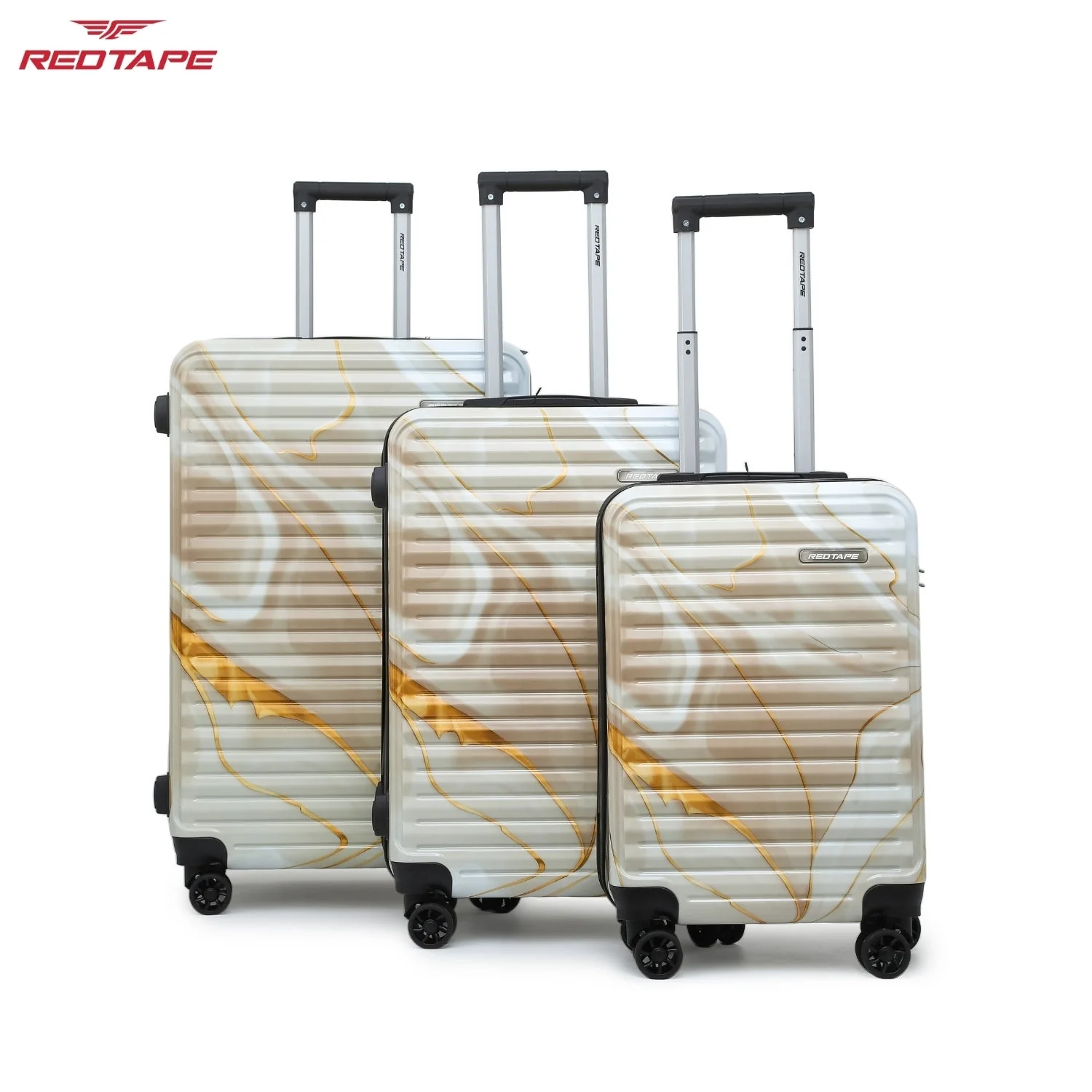 Beige Print 8 Wheels Trolley Bag Set of 3 (Large + Medium + Cabin) - Image 2