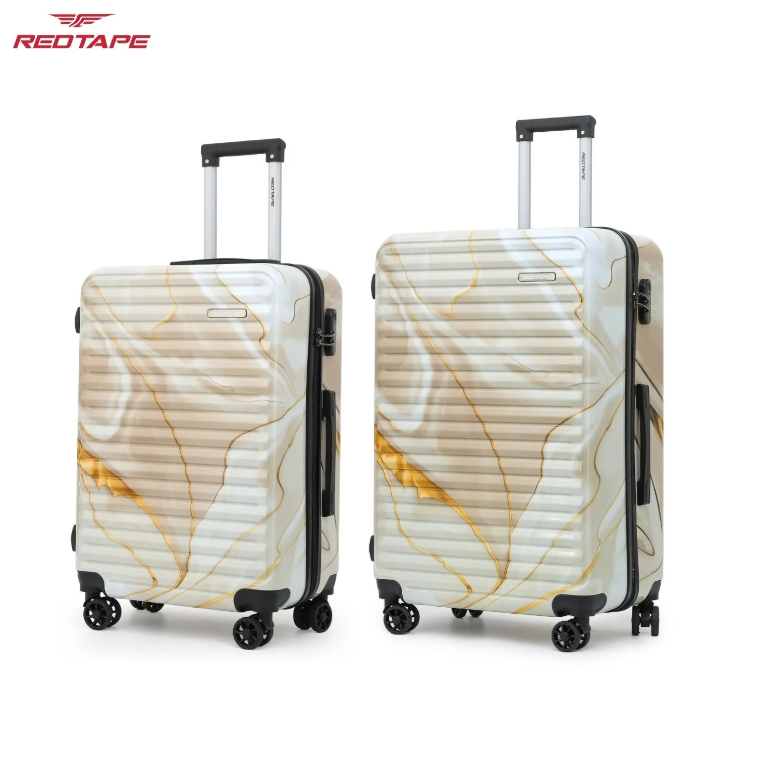 Beige Print Black 8 Wheels Trolley Bag Set of 2 (Large + Medium) - Image 2