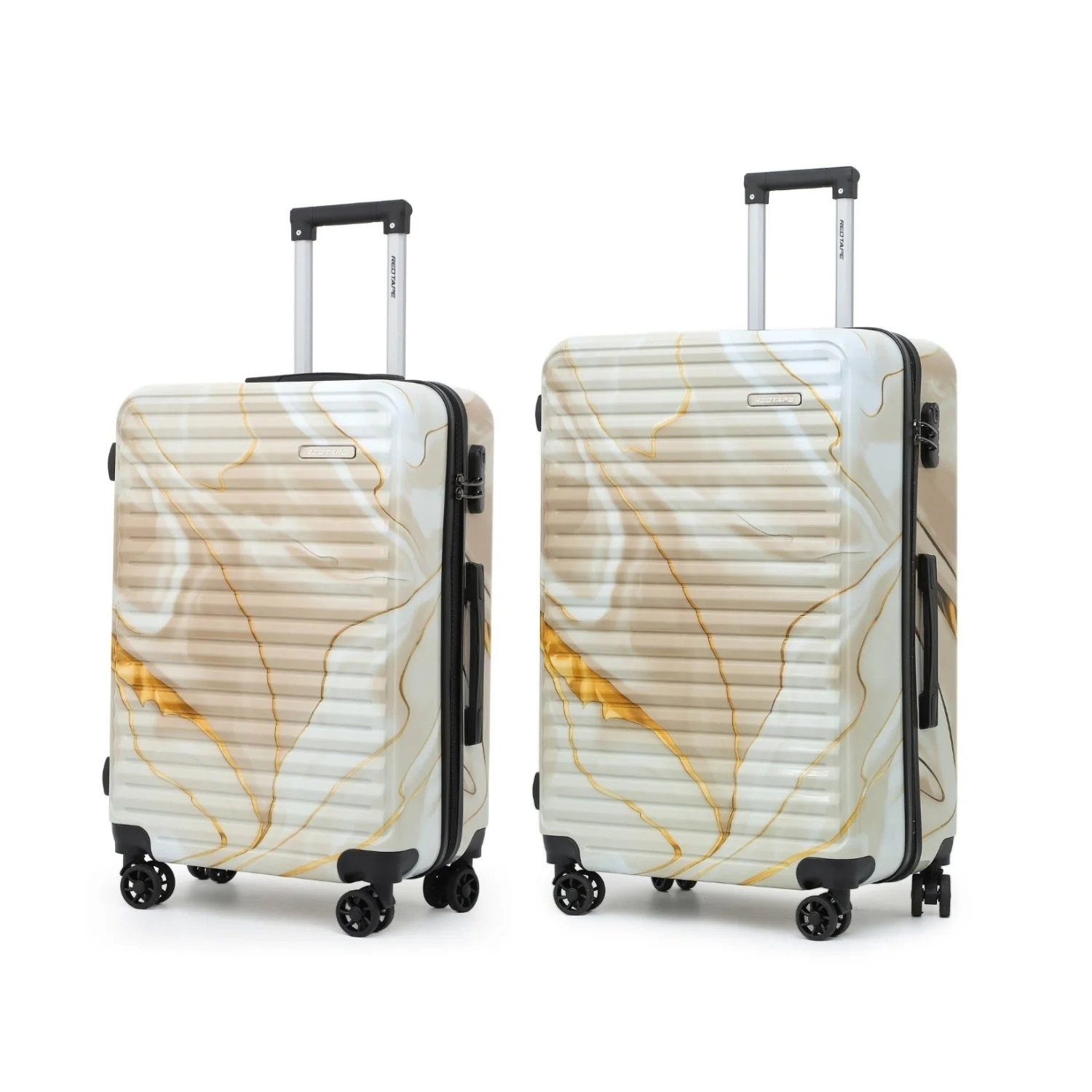 Beige Print Black 8 Wheels Trolley Bag Set of 2 (Large + Medium) - Image 9