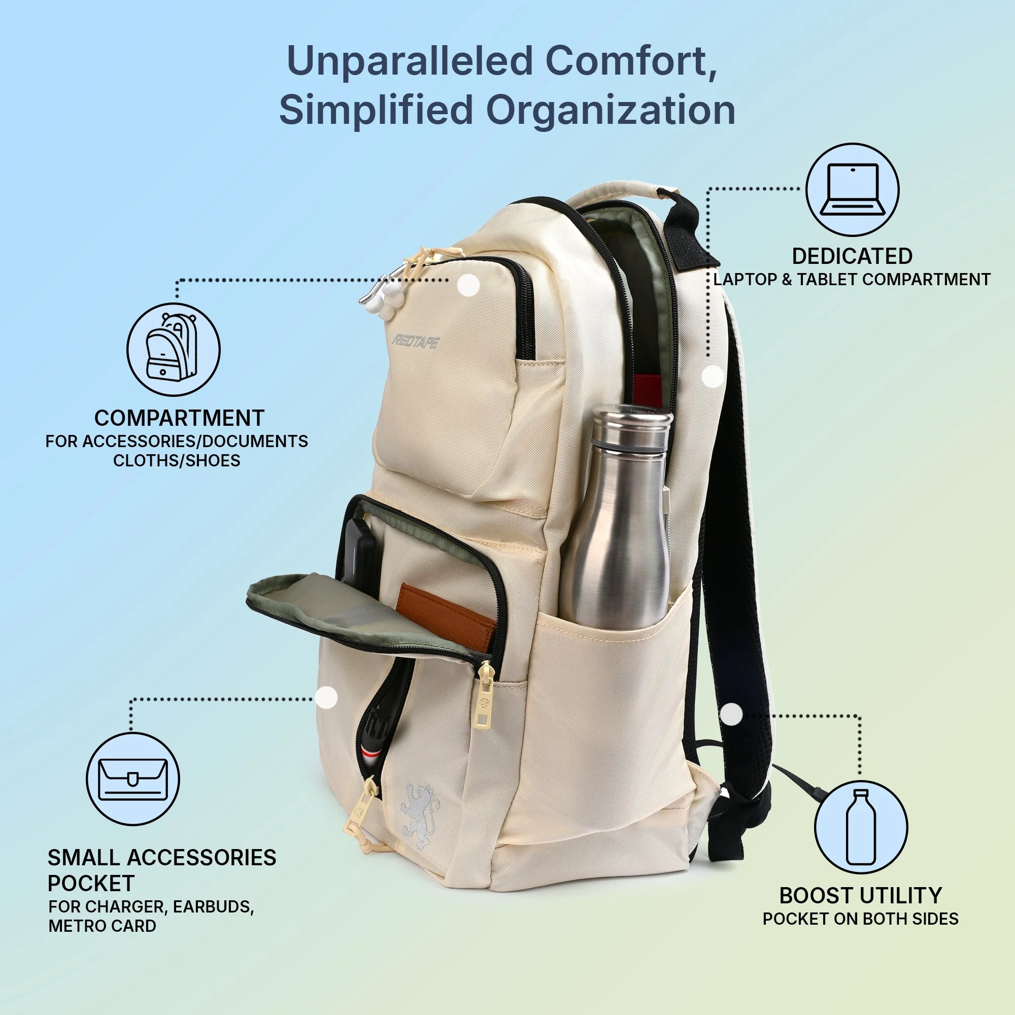 Beige Unisex 23L Polyester Laptop Backpack - Image 2