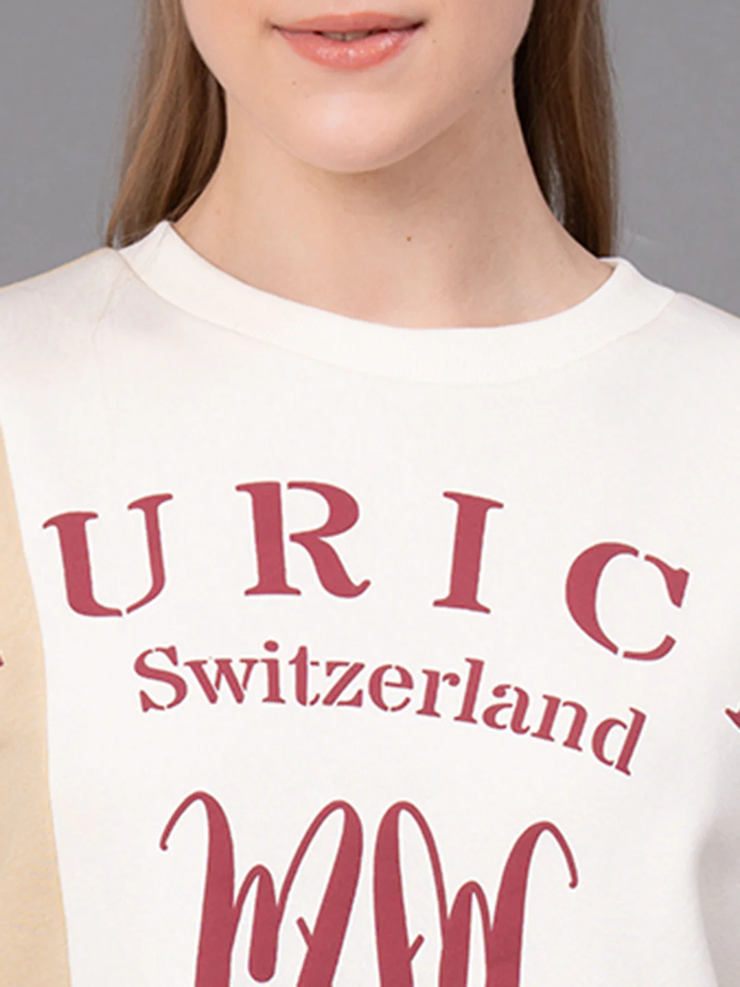 Beige Cotton Poly Fleece Graphic Print Women's Sweatshirt - Image 4