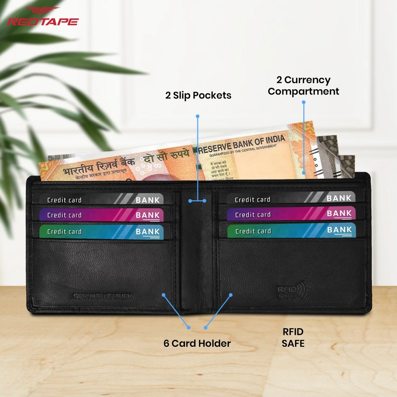 Black Men's Leather Bi-Fold Wallet - Image 5