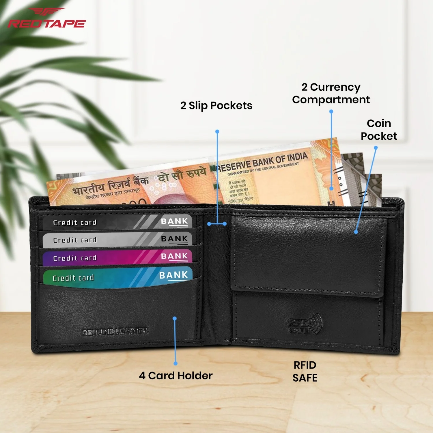 Black RFID Leather Wallet for Men - Image 5