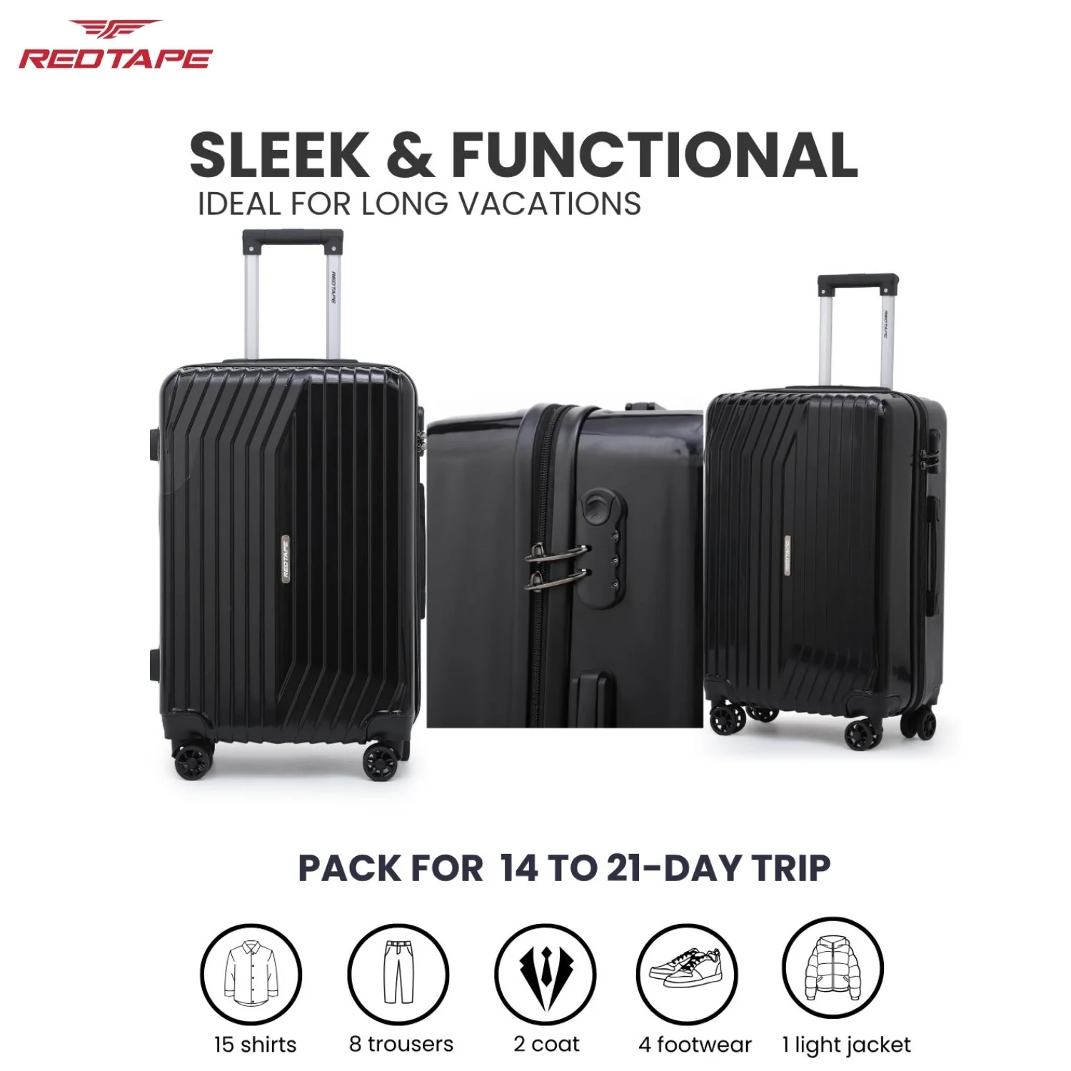 Black 8 Wheels Trolley Bag Set of 2 (Large + Cabin) - Image 7