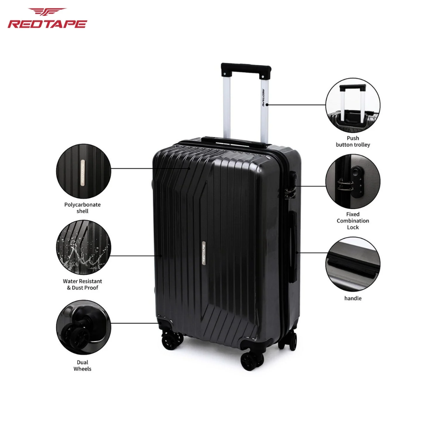 Black 8 Wheels Trolley Bag Set of 2 (Medium + Cabin) - Image 3