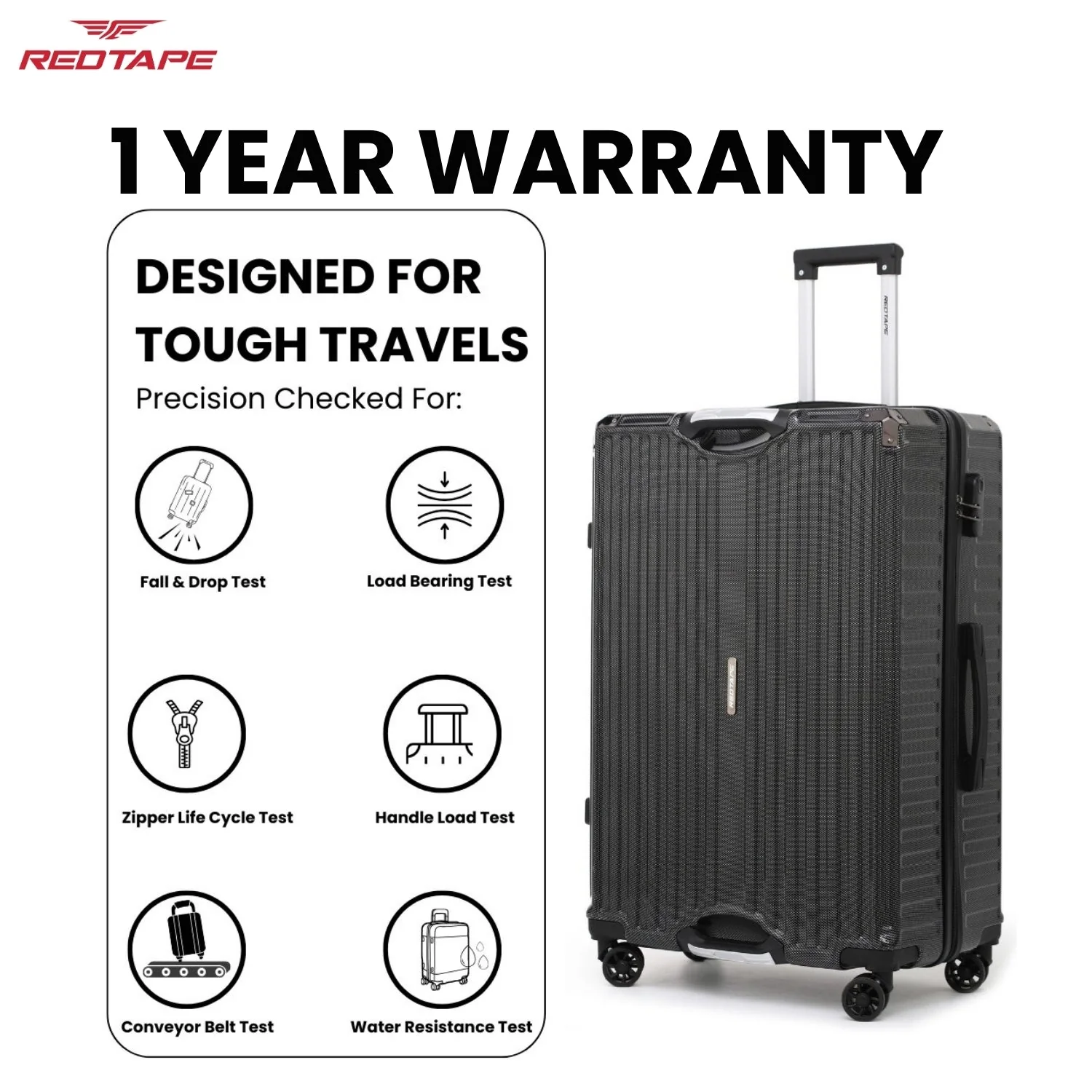 Black 8 Wheels Trolley Bag Set of 3 (Large + Medium + Cabin) - Image 6