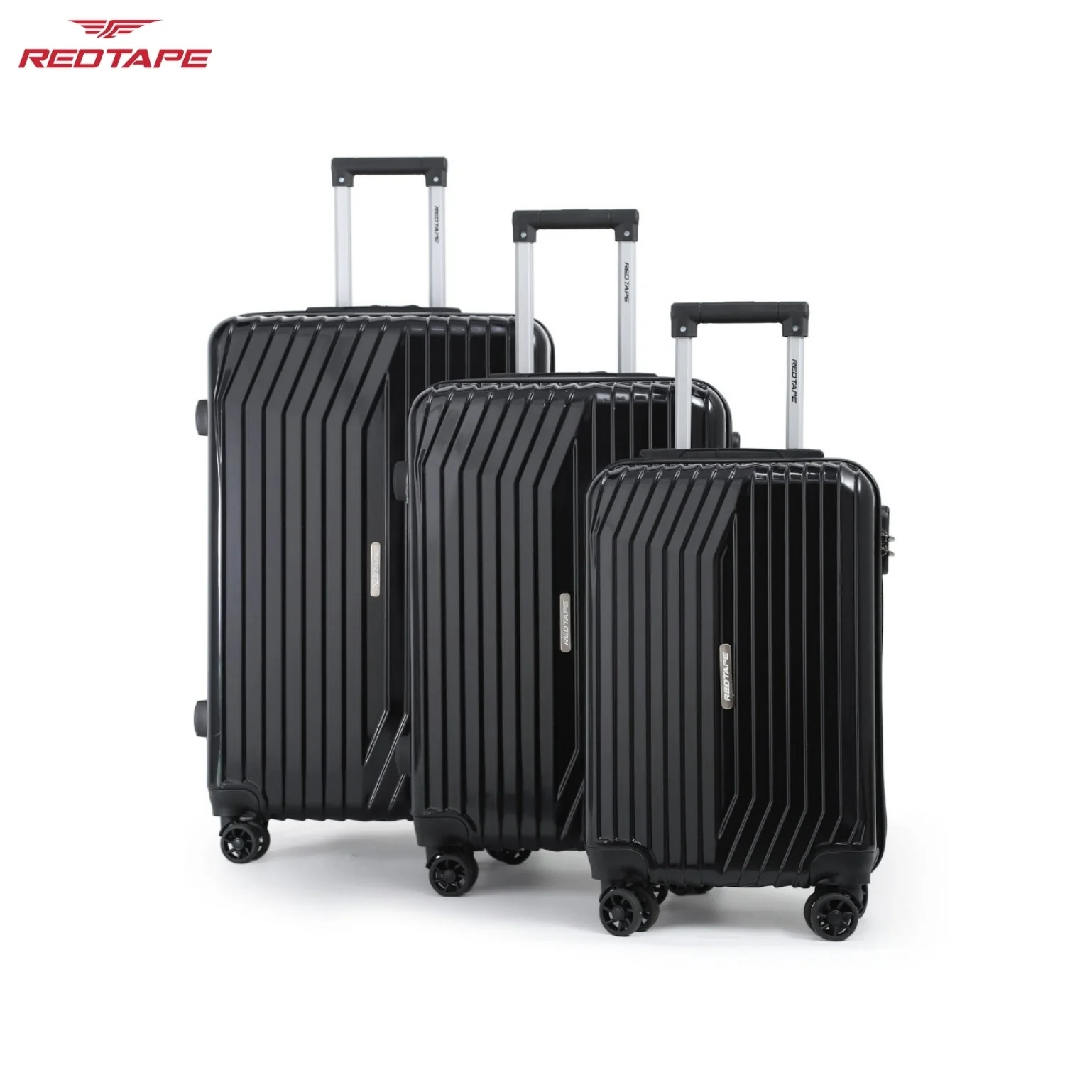 Black 8 Wheels Trolley Bag Set of 3 (Large + Medium + Cabin) - Image 2