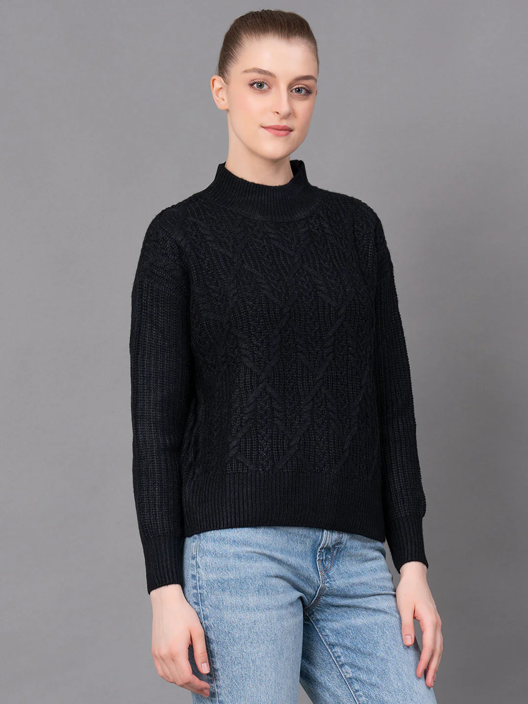 Black Acrylic Self Design Women's Sweater - Image 2