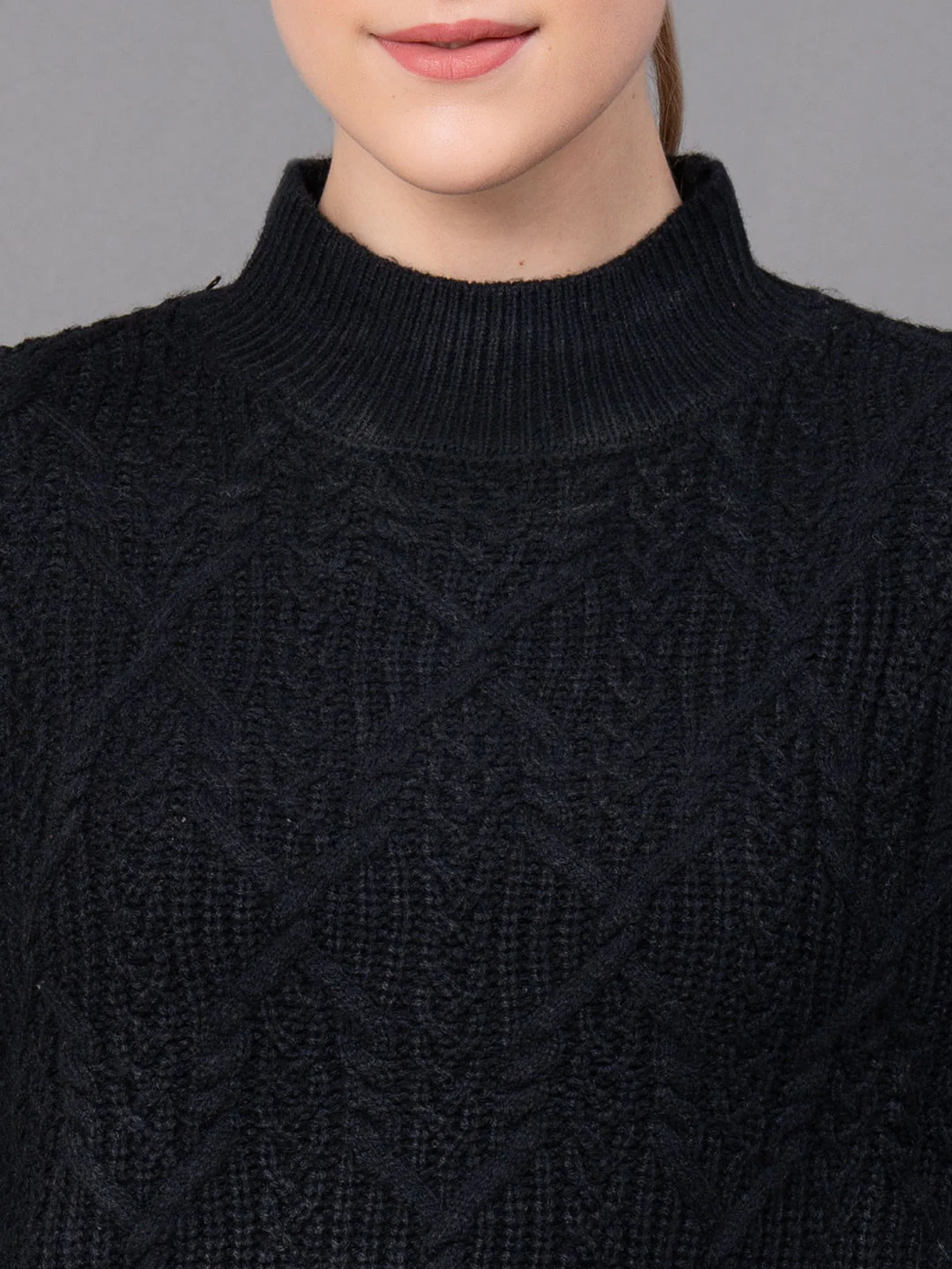 Black Acrylic Self Design Women's Sweater - Image 4