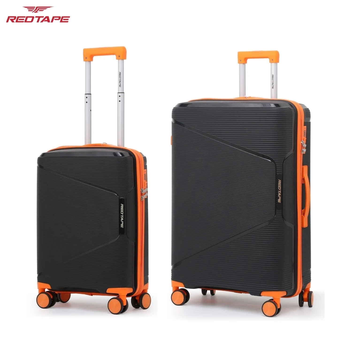 Black & Orange 8 Wheels Trolley Bag Set of 2 (Large + Cabin) - Image 7