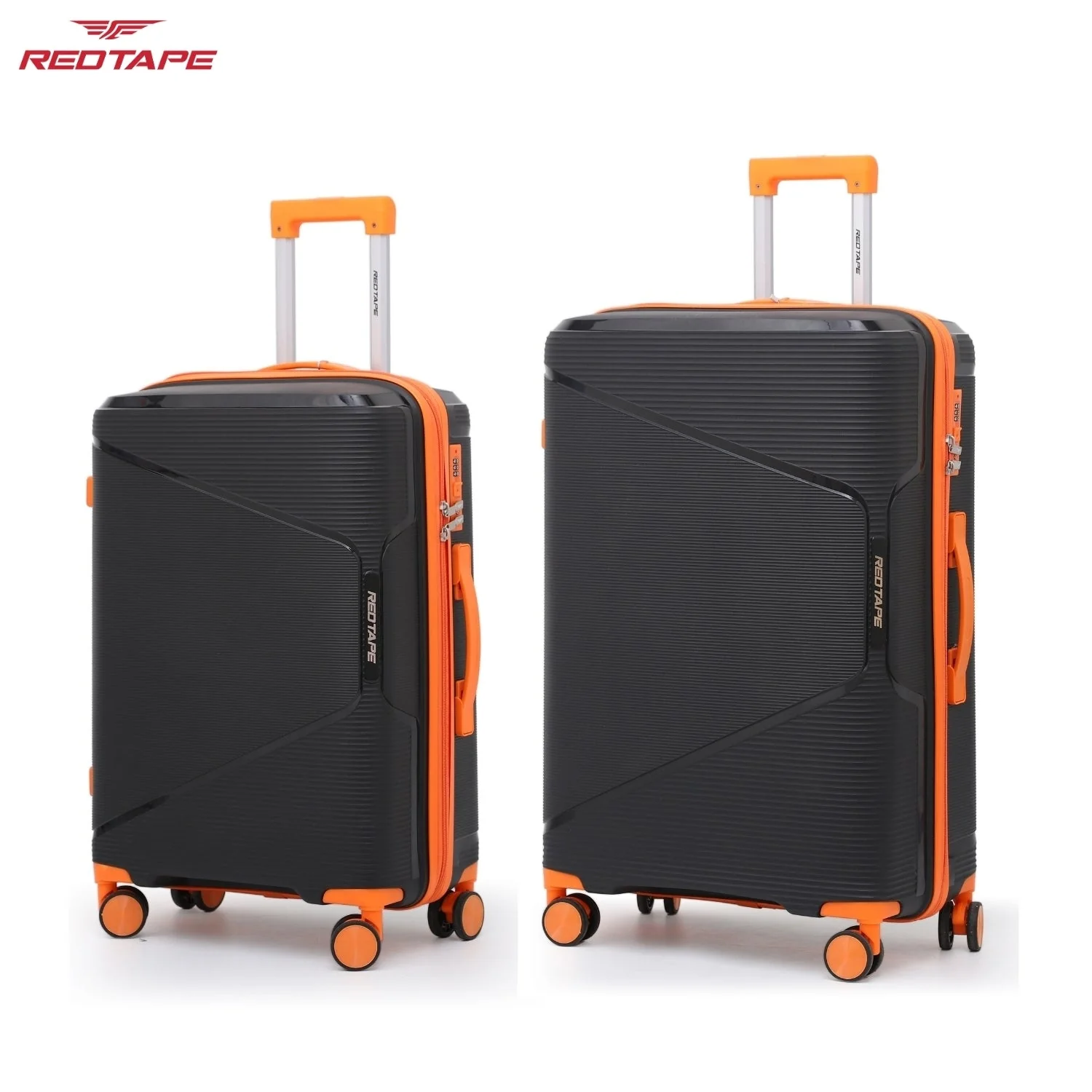 Black & Orange 8 Wheels Trolley Bag Set of 2 (Large + Medium) - Image 7
