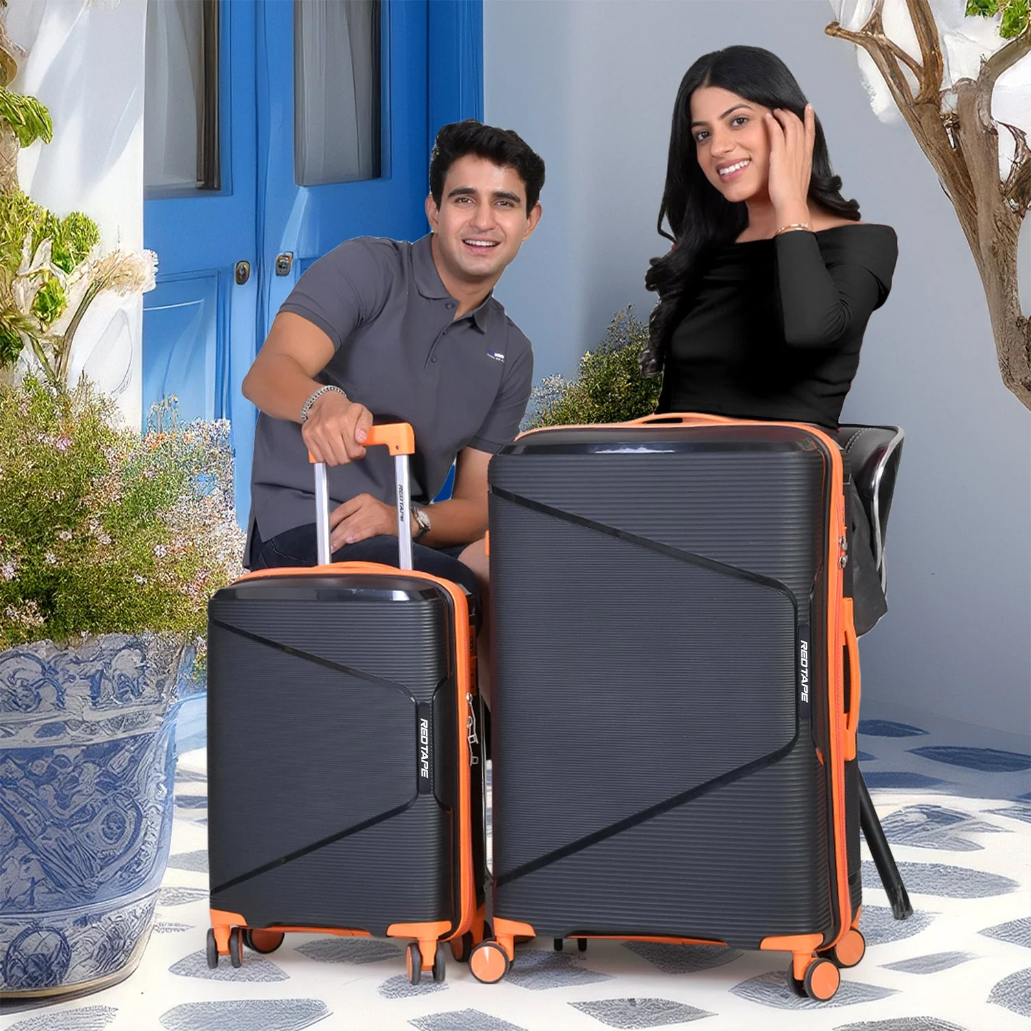 Black & Orange 8 Wheels Trolley Bag Set of 2 (Large + Medium) - Image 8