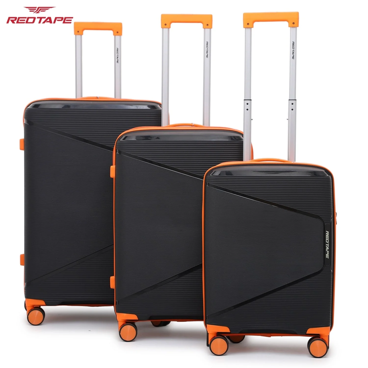 Black & Orange 8 Wheels Trolley Bag Set of 3 (Large + Medium + Cabin) - Image 7