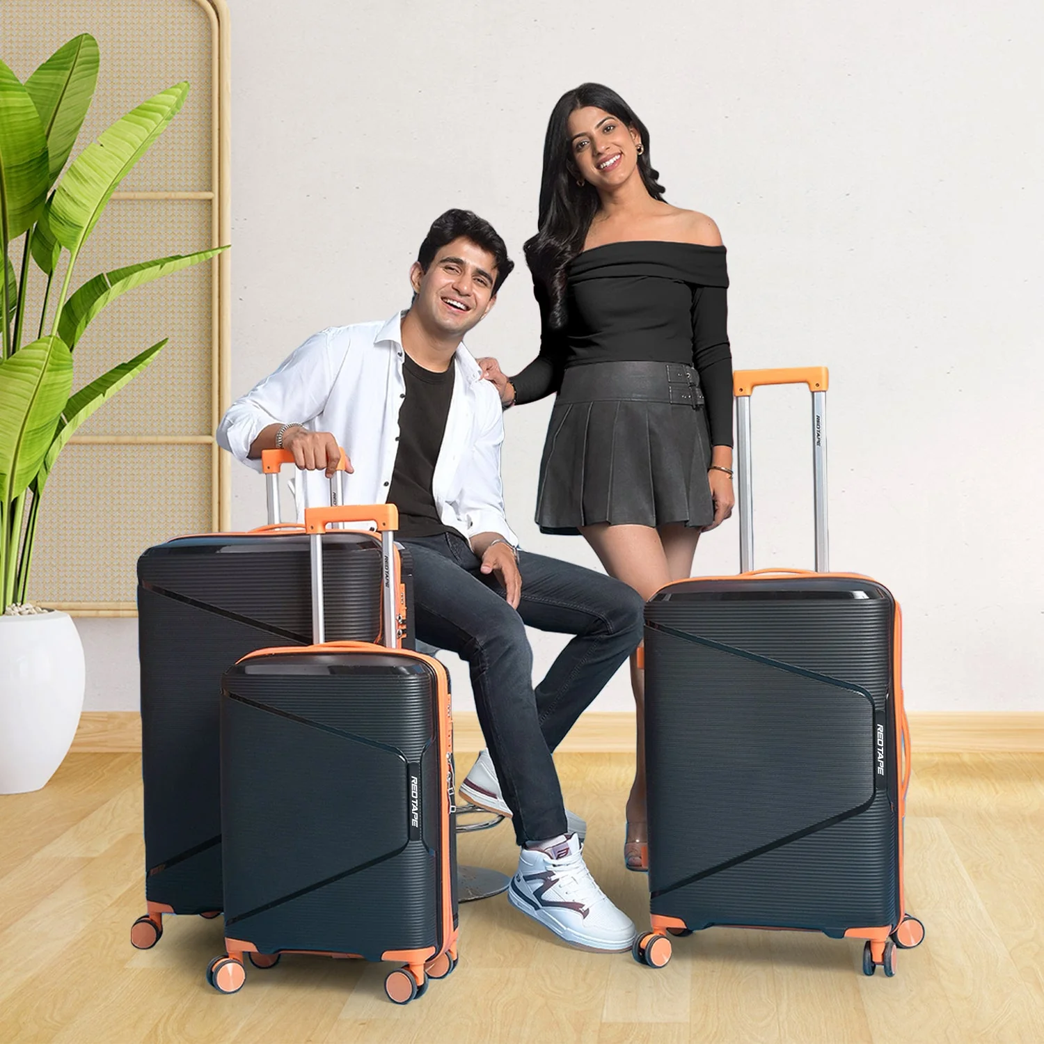 Black & Orange 8 Wheels Trolley Bag Set of 3 (Large + Medium + Cabin) - Image 8