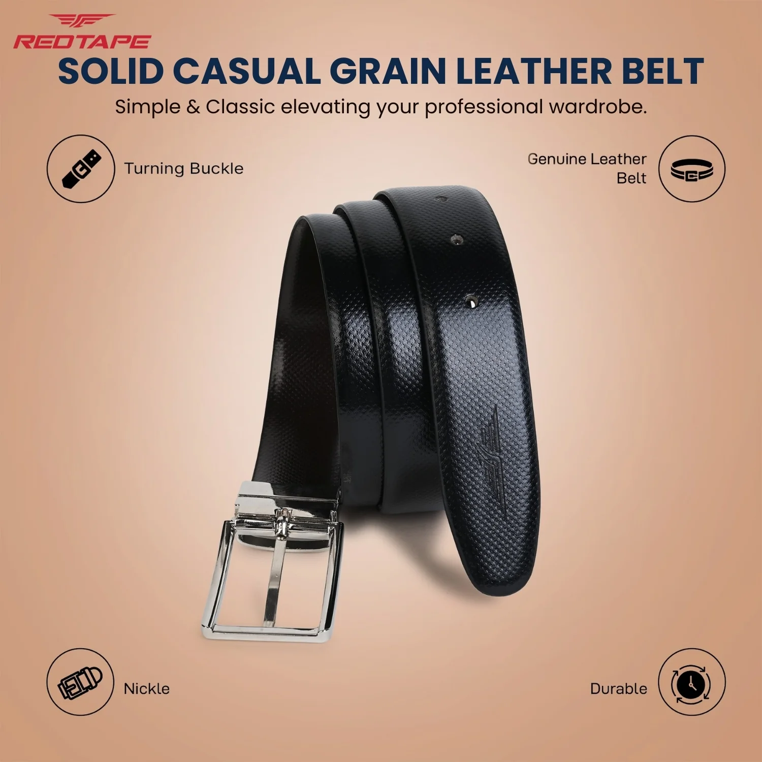 Black & Brown Formal Leather Belt for Men - Image 4