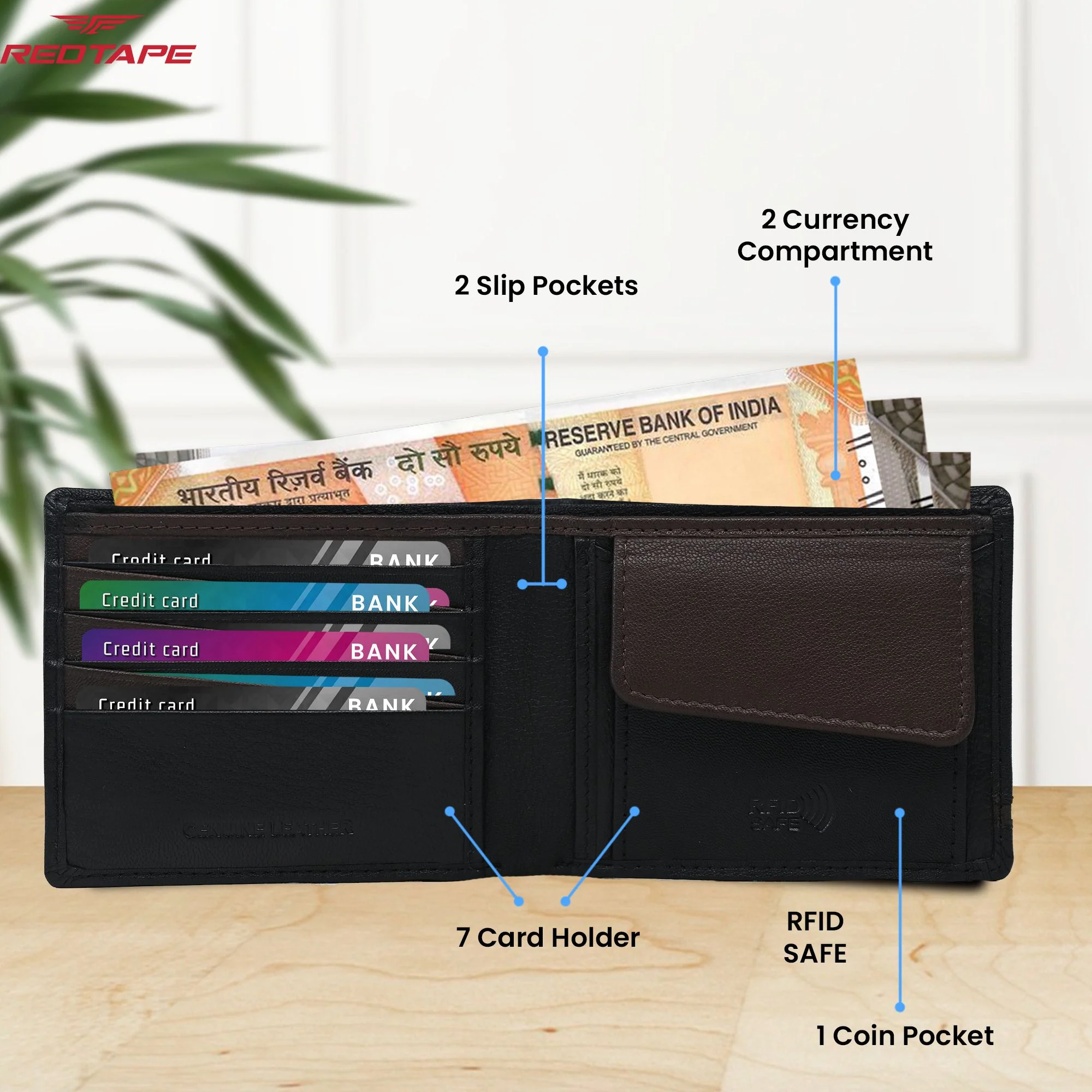 Black Brown Mens Leather Wallet - Image 4