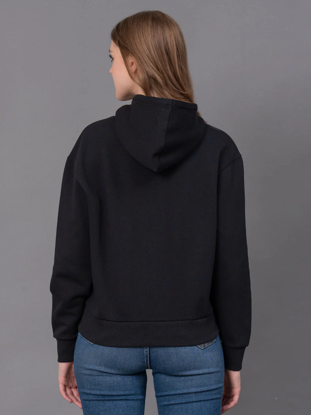 Black Cotton Poly Fleece Embossed Women's Hoodie - Image 3
