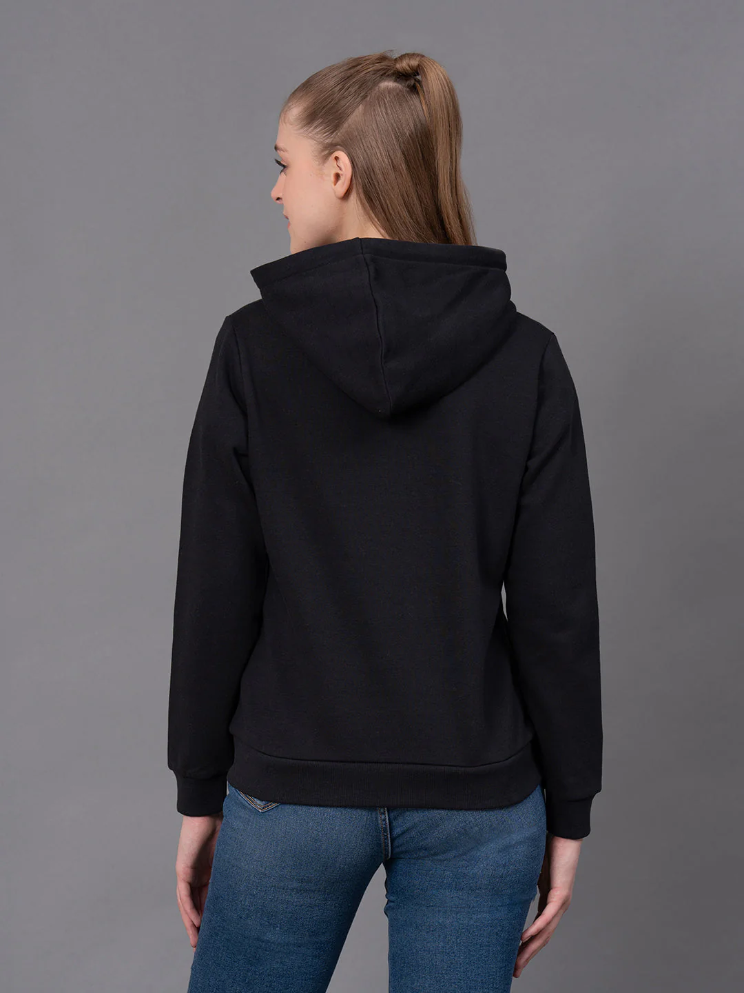Black Embroidered Cotton Poly Fleece Women's Hoodie - Image 3