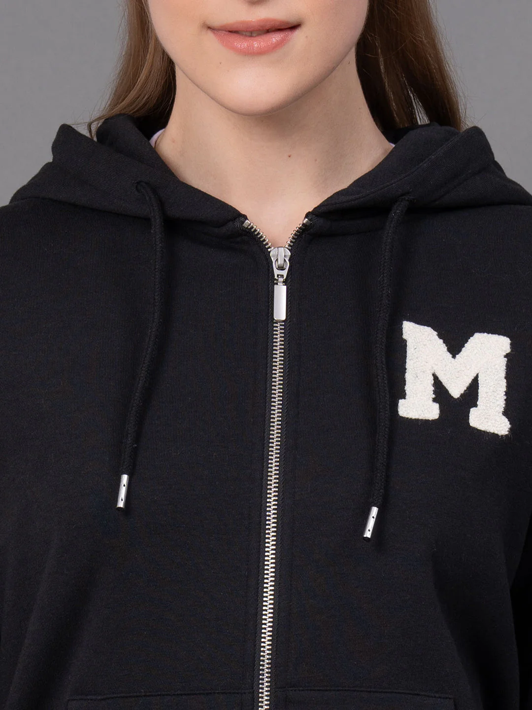 Black Embroidered Cotton Poly Fleece Women's Hoodie - Image 4