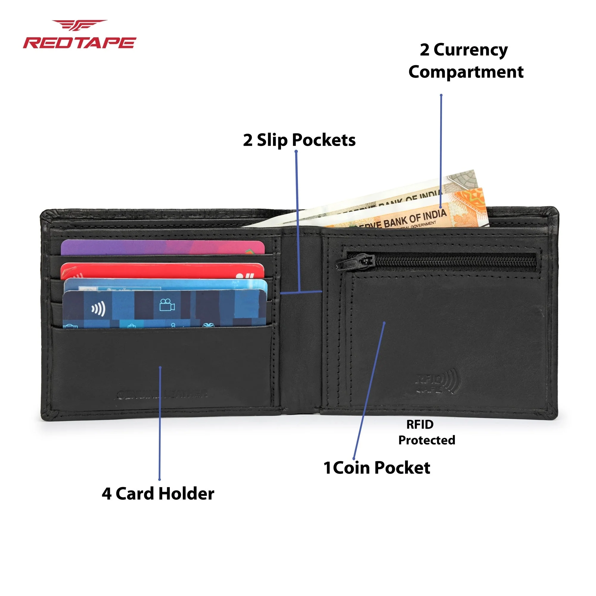 Black Genuine Leather RFID Blocking Wallet for Men - Image 5