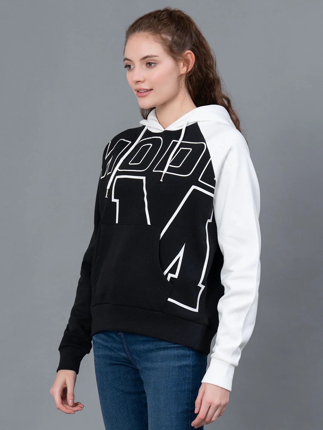 Black Graphic Print Cotton Poly Fleece Women's Hoodie - Image 2