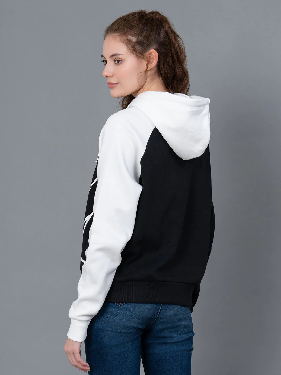 Black Graphic Print Cotton Poly Fleece Women's Hoodie - Image 3