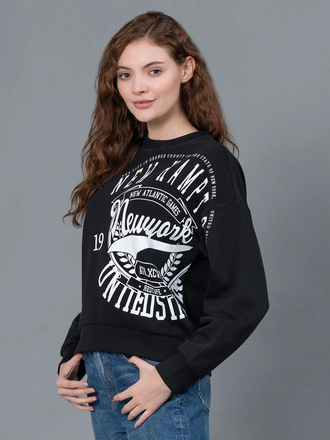 Black Graphic Printed Cotton Poly Fleece Women's Sweatshirt - Image 2