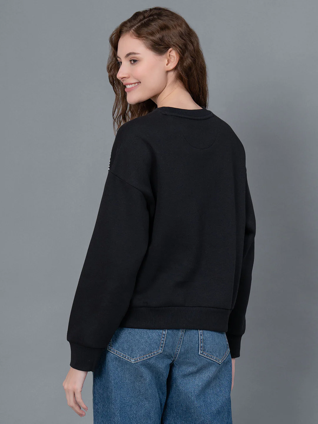 Black Graphic Printed Cotton Poly Fleece Women's Sweatshirt - Image 3