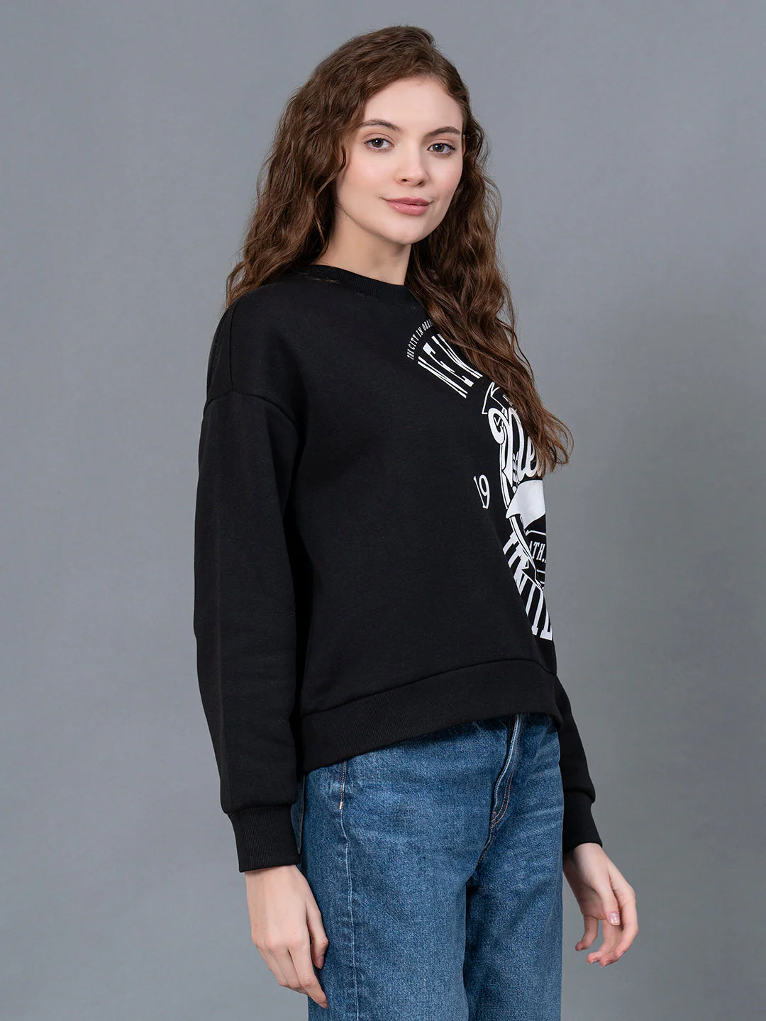 Black Graphic Printed Cotton Poly Fleece Women's Sweatshirt - Image 6