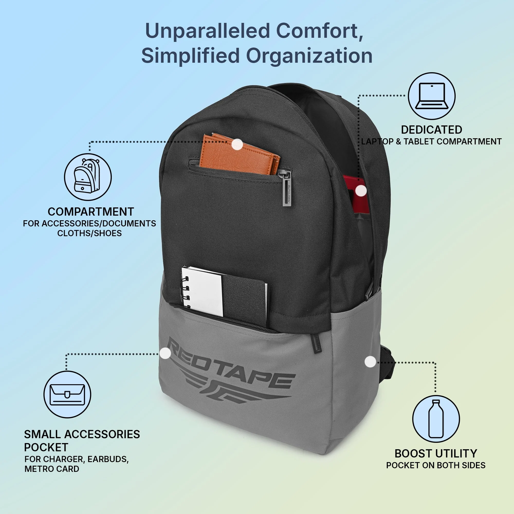 Black Grey Unisex 21.5L Polyester Laptop Backpack - Image 2