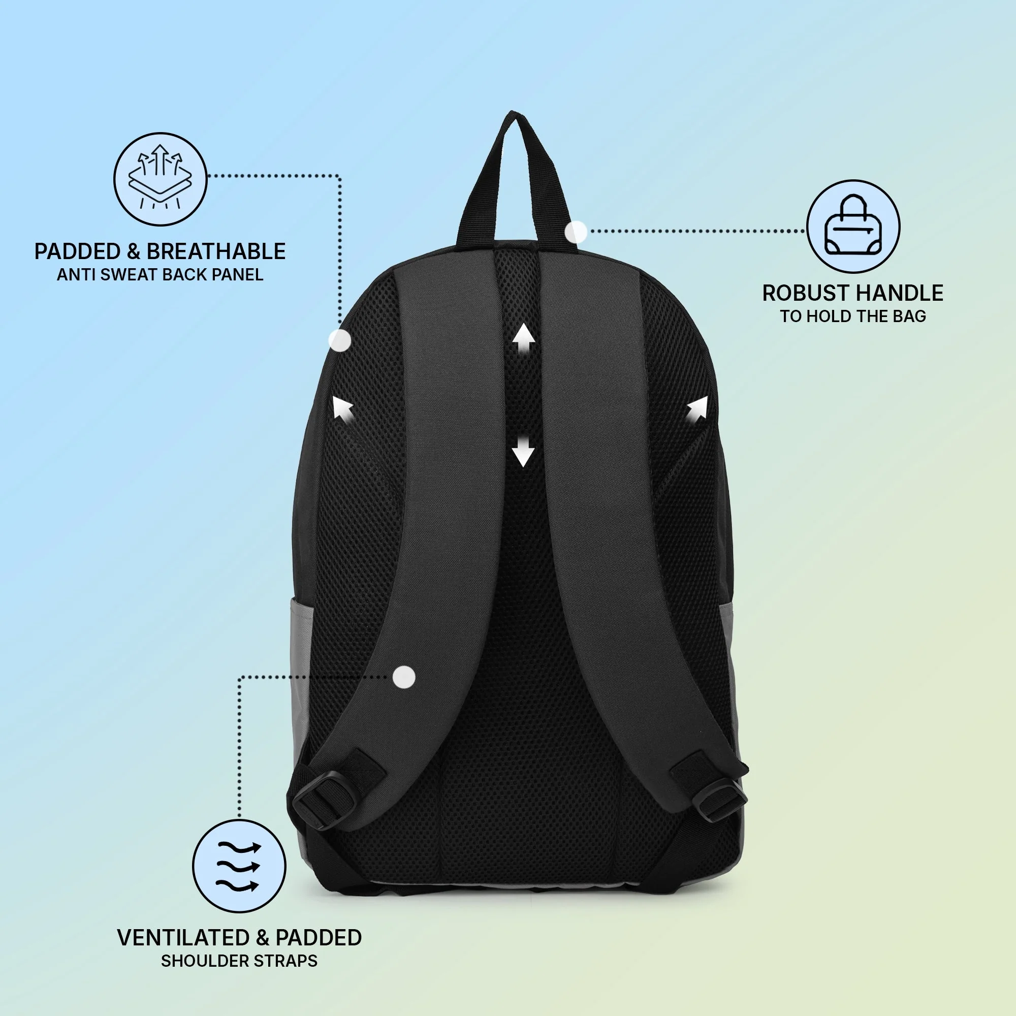 Black Grey Unisex 21.5L Polyester Laptop Backpack - Image 3